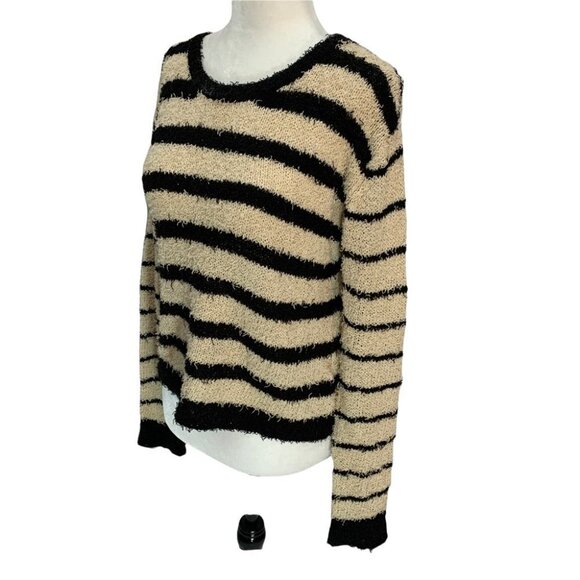 Minkpink Striped Eyelash Beige, Black Round Neck Cropped Sweater Size S - Picture 3 of 8